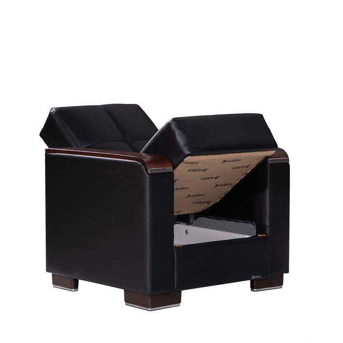 Ottomanson Armada X Collection Upholstered Convertible Wood Trimmed Armchair with Storage