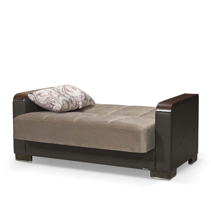 Ottomanson Armada X Collection Upholstered Convertible Wood Trimmed Loveseat with Storage