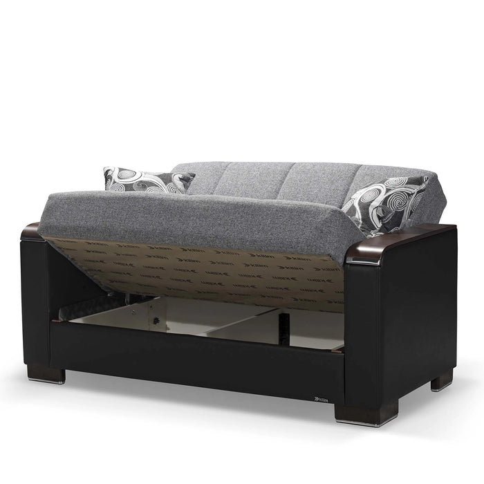 Ottomanson Armada X Collection Upholstered Convertible Wood Trimmed Loveseat with Storage