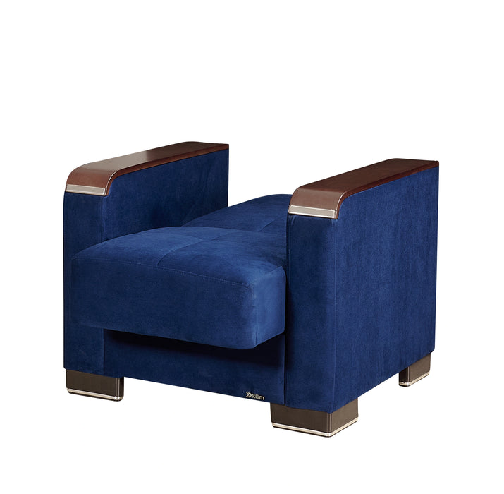 Ottomanson Armada X Collection Upholstered Convertible Wood Trimmed Armchair with Storage