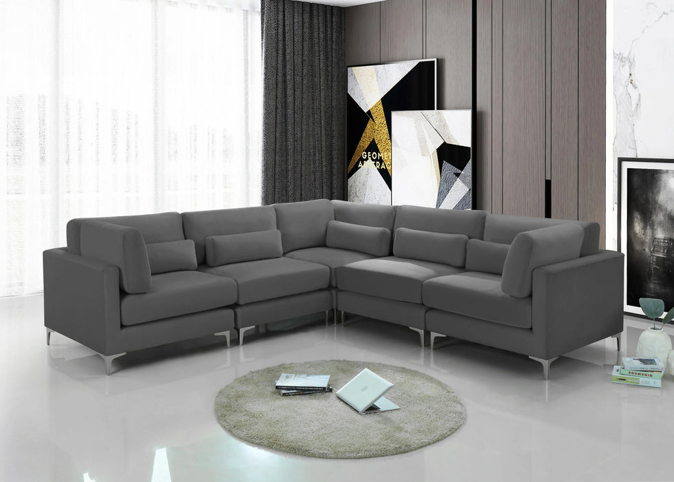 Julia Grey Velvet Modular Sectional (5 Boxes)