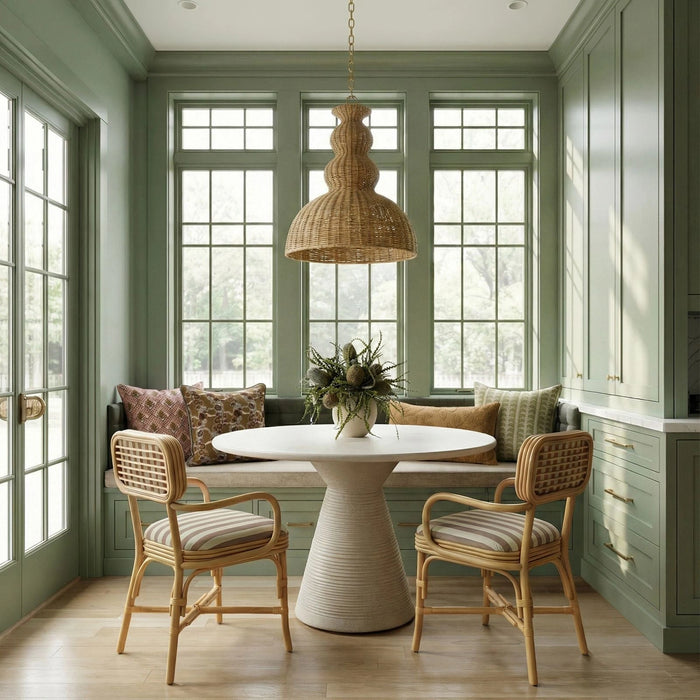 Dorine Striped Performance Linen & Rattan Dining Armchair