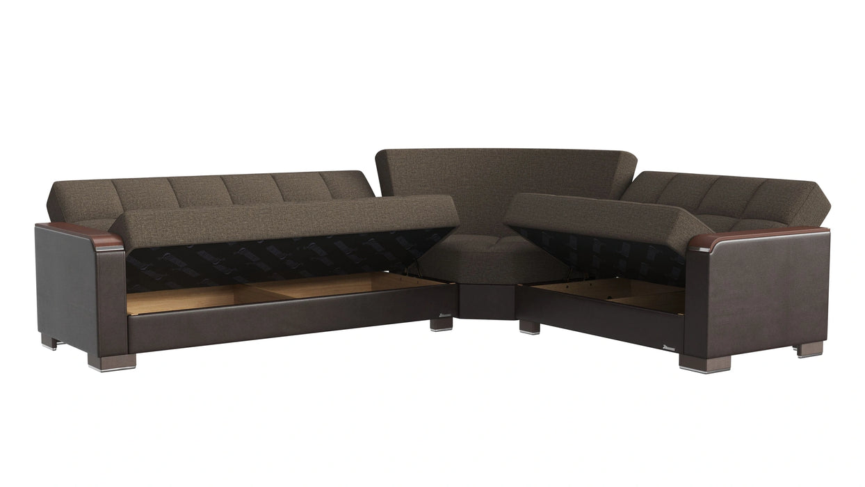 Ottomanson Armada X Collection Upholstered Convertible Wood Trimmed Sectional with Storage