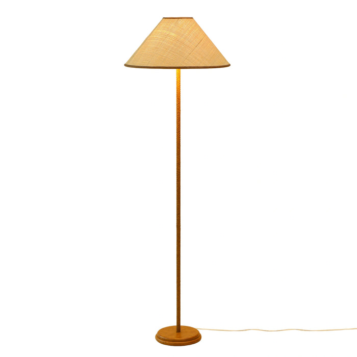 Keria Natural Vegan Leather and Raffia Contract-Grade Floor Lamp