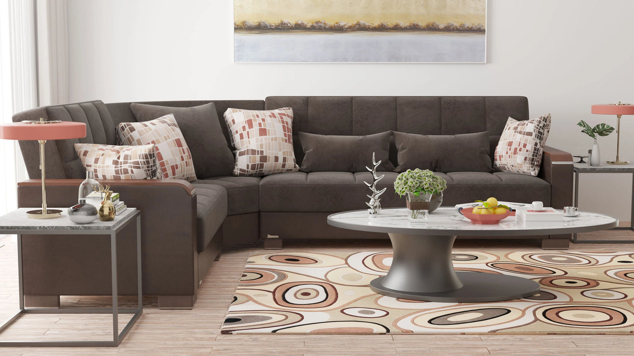 Ottomanson Armada X Collection Upholstered Convertible Wood Trimmed Sectional with Storage