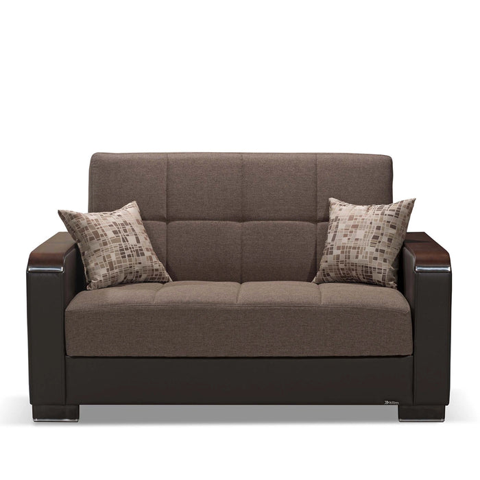 Ottomanson Armada X Collection Upholstered Convertible Wood Trimmed Loveseat with Storage