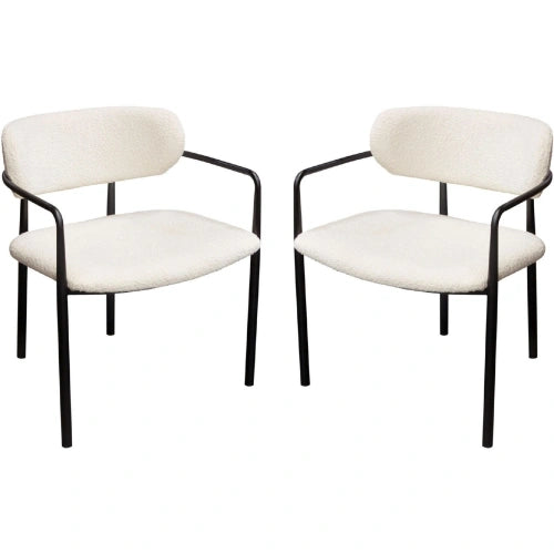 Set of (2) Skyler Dining Chairs in Ivory Boucle Fabric w/ Black Metal Frame