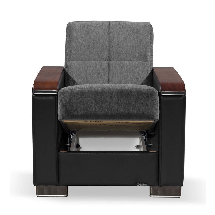 Ottomanson Armada X Collection Upholstered Convertible Wood Trimmed Armchair with Storage