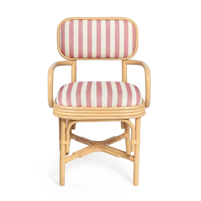 Dorine Striped Performance Linen &amp; Rattan Dining Armchair