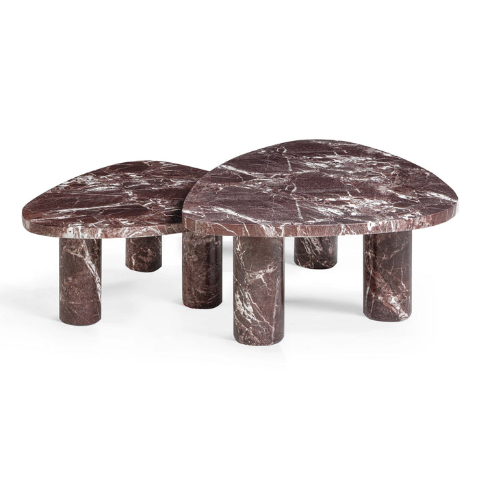 Libby 2-Piece Faux Red Levanto Marble Indoor/Outdoor Nesting Coffee Table Set
