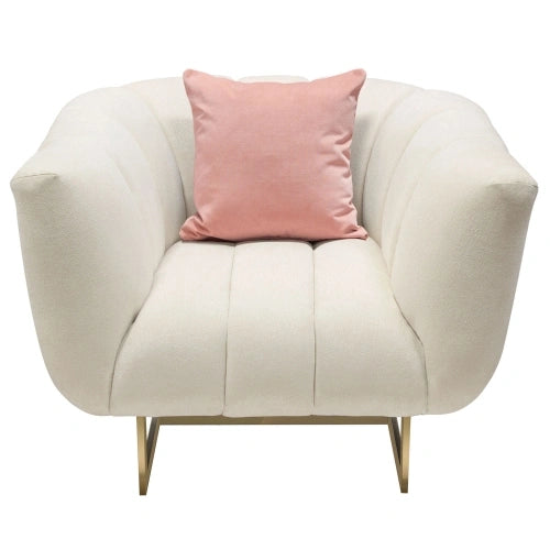 Venus Cream Fabric Chair w/ Contrasting Pillows & Gold Finished Metal Base