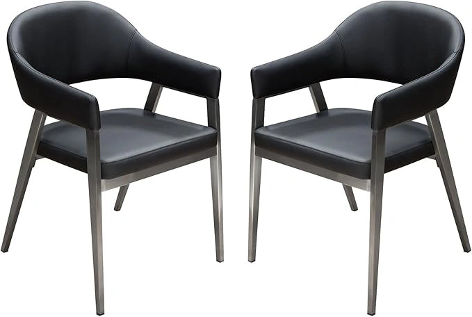 Adele Set of Two Dining/Accent Chairs in Black Leatherette w/ Brushed Stainless Steel Leg
