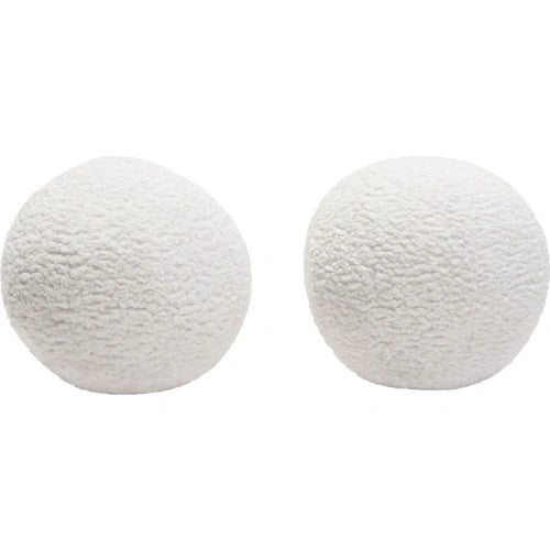 Set of (2) 10" Round Accent Pillows in White Faux Sheepskin