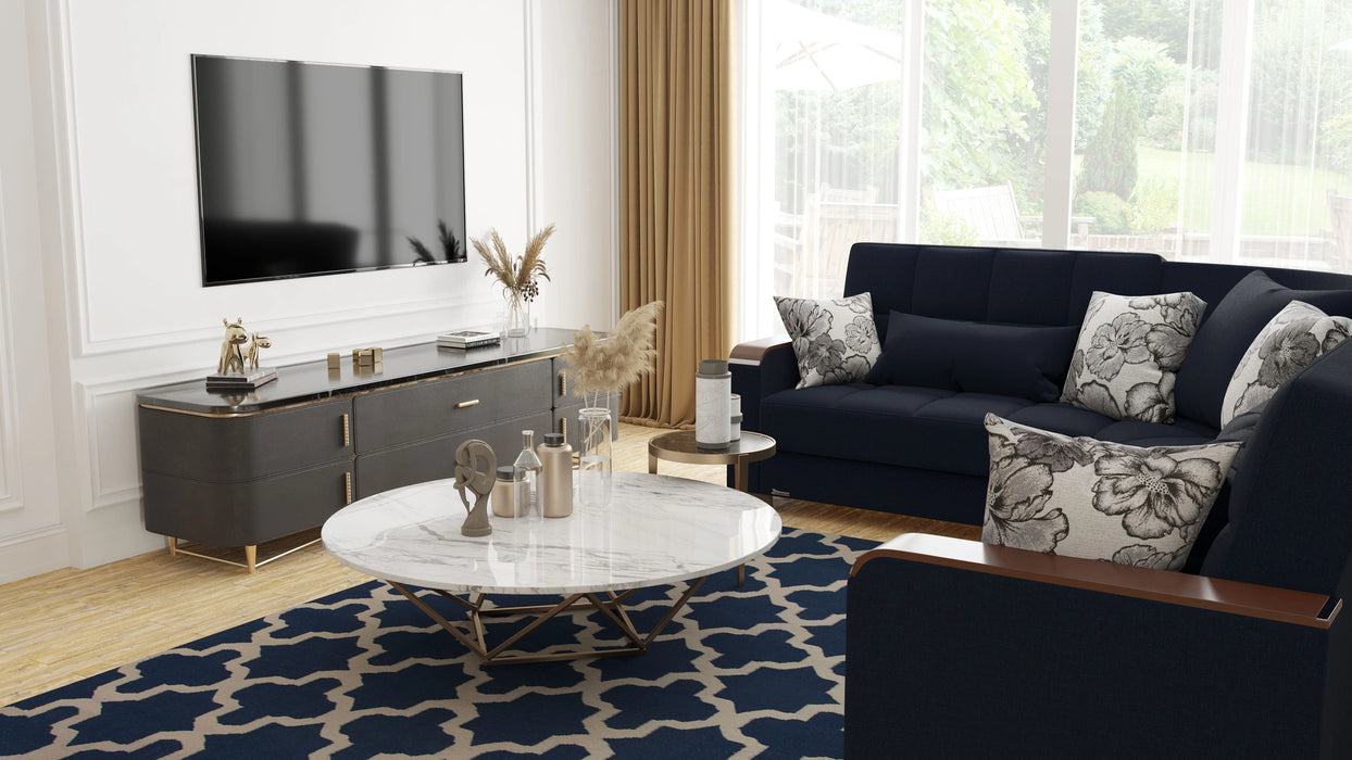 Ottomanson Armada X Collection Upholstered Convertible Wood Trimmed Sectional with Storage