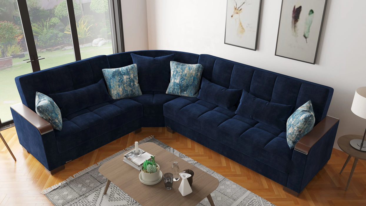 Ottomanson Armada X Collection Upholstered Convertible Wood Trimmed Sectional with Storage