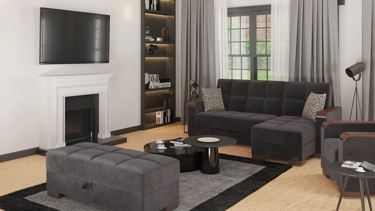 Ottomanson Armada X Collection Upholstered Convertible Wood Trimmed Ottoman with Storage