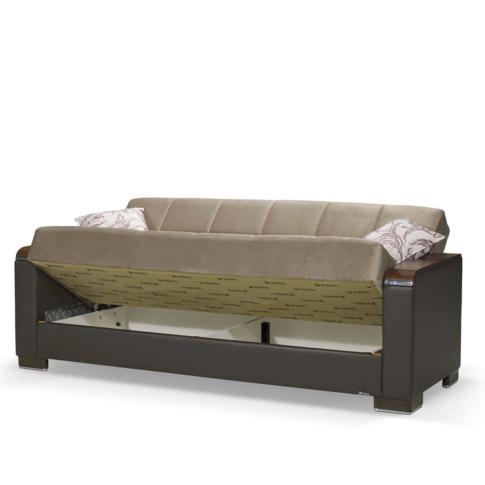 Ottomanson Armada X Collection Upholstered Convertible Wood Trimmed Sofabed with Storage