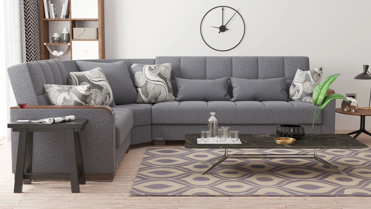 Ottomanson Armada X Collection Upholstered Convertible Wood Trimmed Sectional with Storage