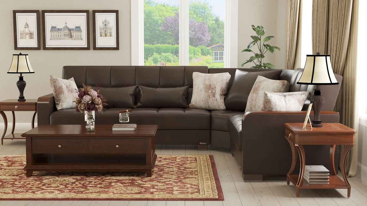 Ottomanson Armada X Collection Upholstered Convertible Wood Trimmed Sectional with Storage