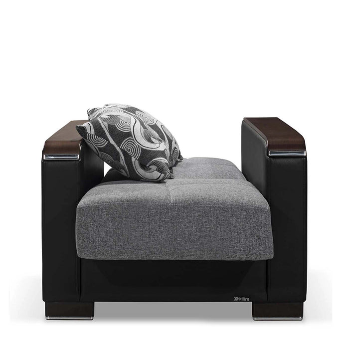 Ottomanson Armada X Collection Upholstered Convertible Wood Trimmed Armchair with Storage