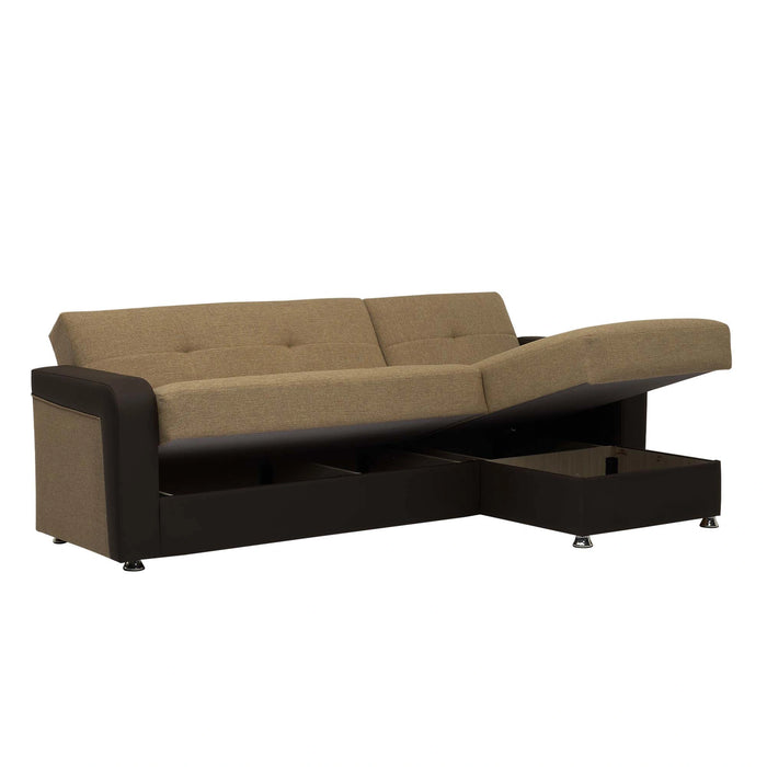 Ottomanson Harmony Collection Upholstered Convertible Sectional with Storage