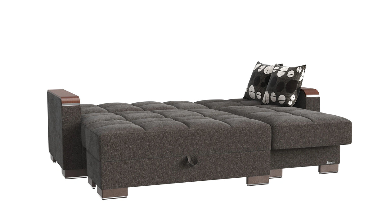 Ottomanson Armada X Collection Upholstered Convertible Wood Trimmed Chaise Lounge with Storage