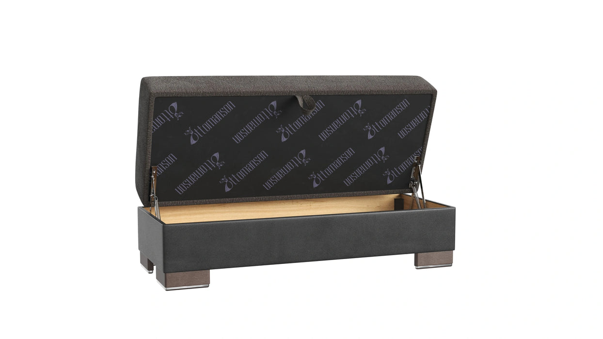 Ottomanson Armada X Collection Upholstered Convertible Wood Trimmed Ottoman with Storage