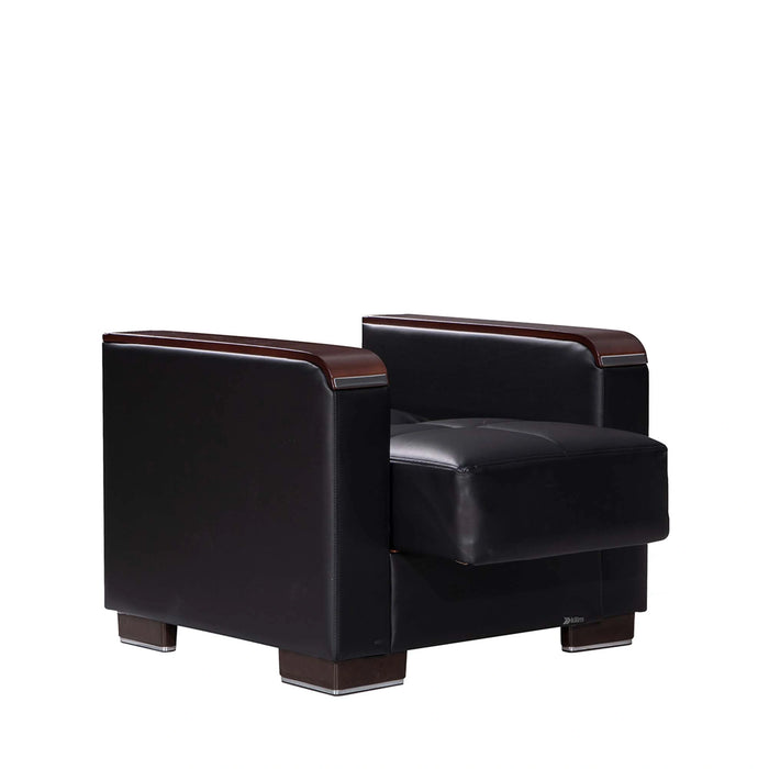 Ottomanson Armada X Collection Upholstered Convertible Wood Trimmed Armchair with Storage