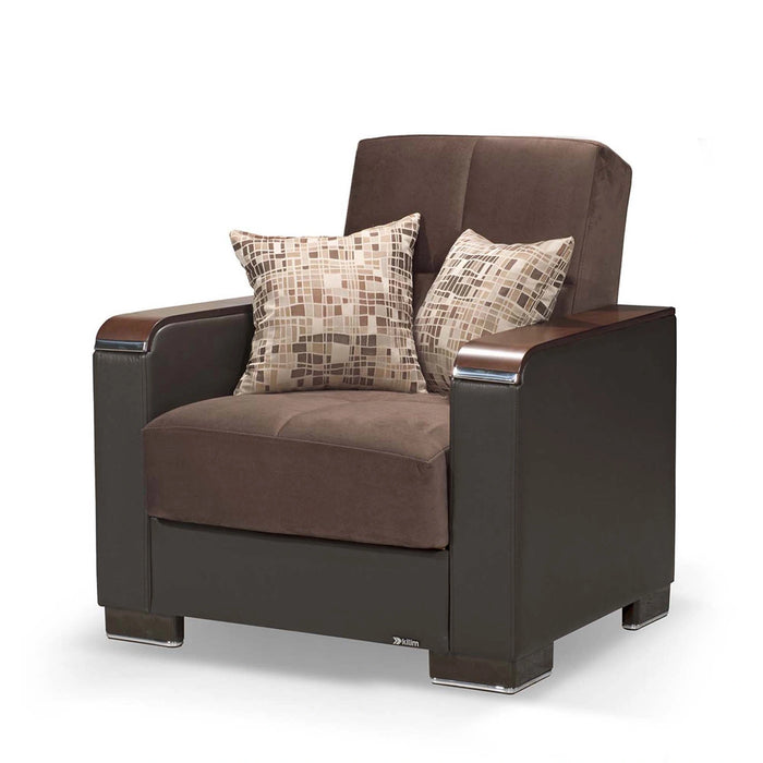 Ottomanson Armada X Collection Upholstered Convertible Wood Trimmed Armchair with Storage