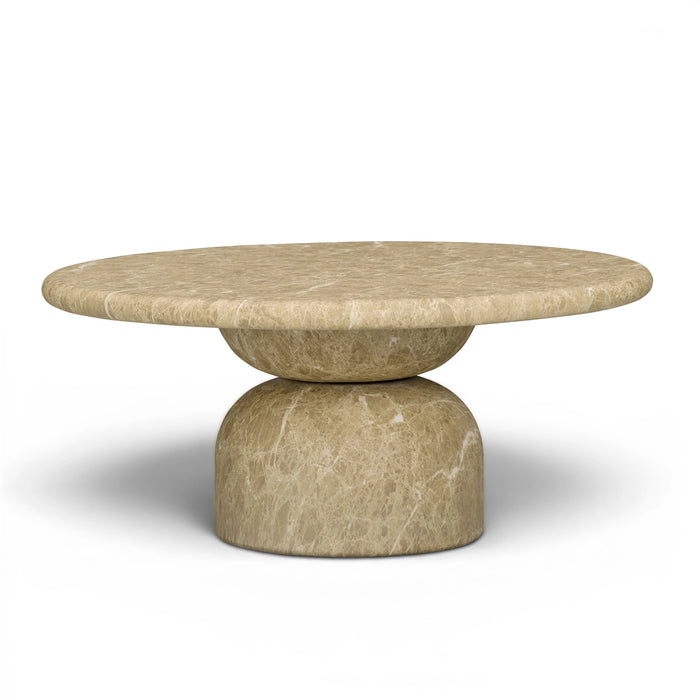 Cynthia 36" Faux Travertine Concrete Indoor/Outdoor Coffee Table