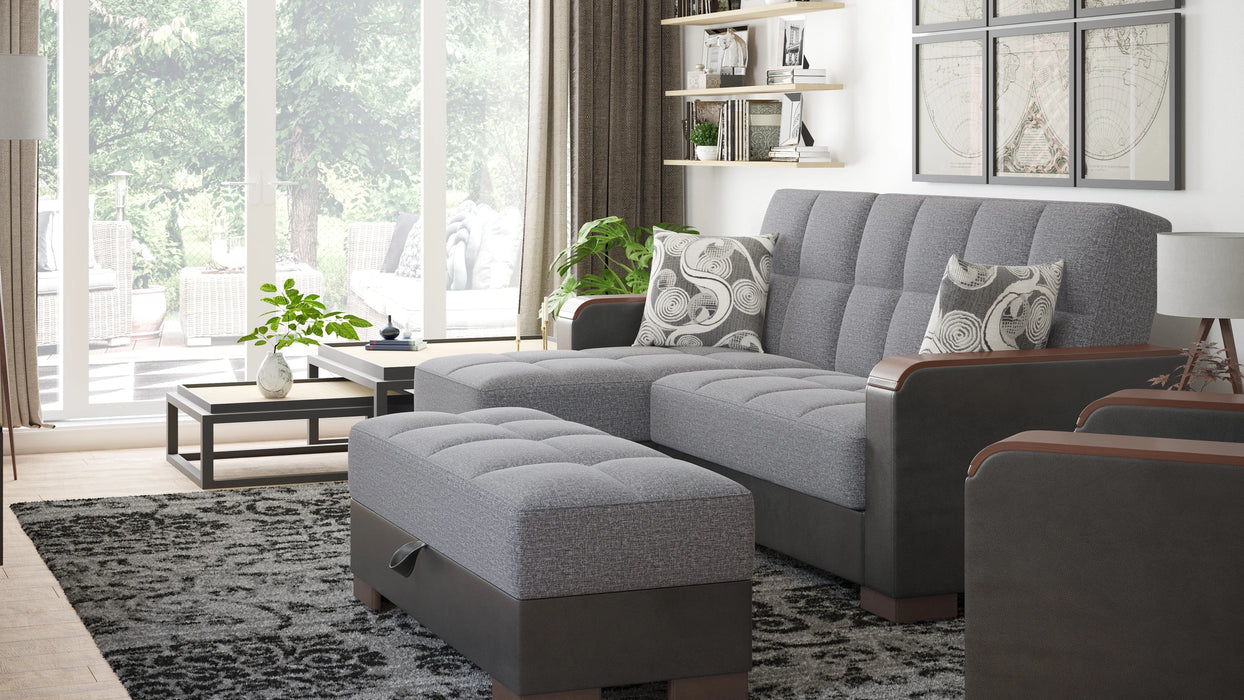 Ottomanson Armada X Collection Upholstered Convertible Wood Trimmed Chaise Lounge with Storage