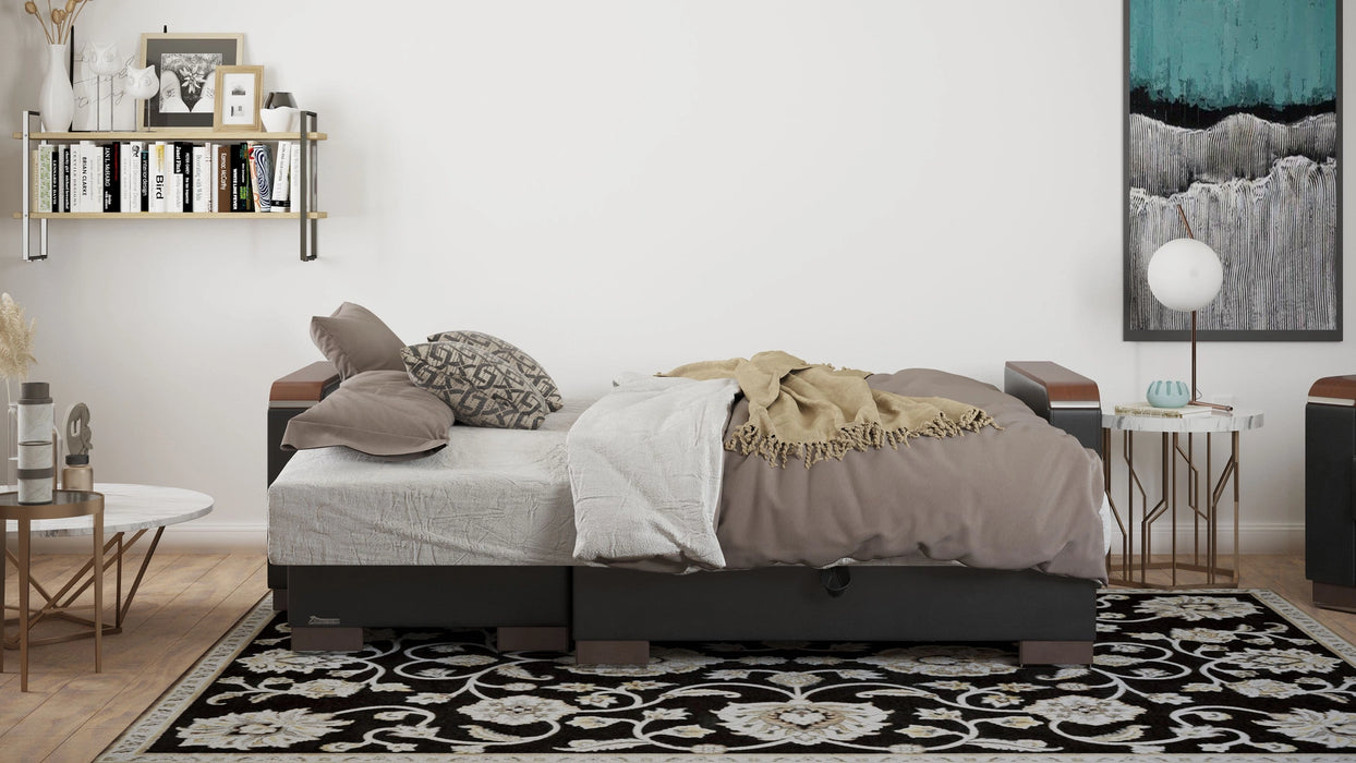 Ottomanson Armada X Collection Upholstered Convertible Wood Trimmed Chaise Lounge with Storage