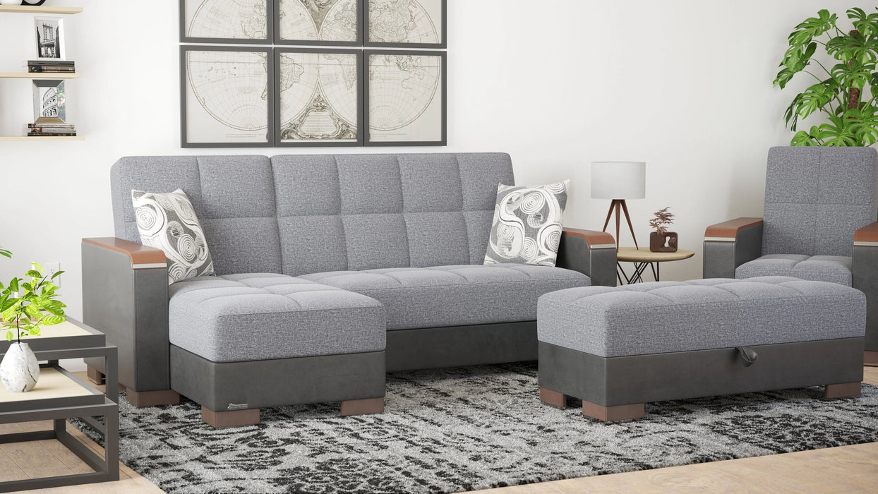 Ottomanson Armada X Collection Upholstered Convertible Wood Trimmed Ottoman with Storage