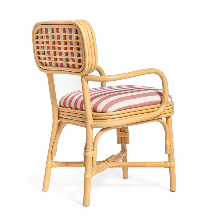 Dorine Striped Performance Linen &amp; Rattan Dining Armchair