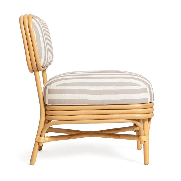 Dorine Striped Performance Linen &amp; Rattan Accent Chair
