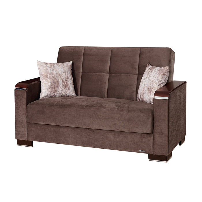 Ottomanson Armada X Collection Upholstered Convertible Wood Trimmed Loveseat with Storage