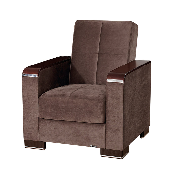Ottomanson Armada X Collection Upholstered Convertible Wood Trimmed Armchair with Storage