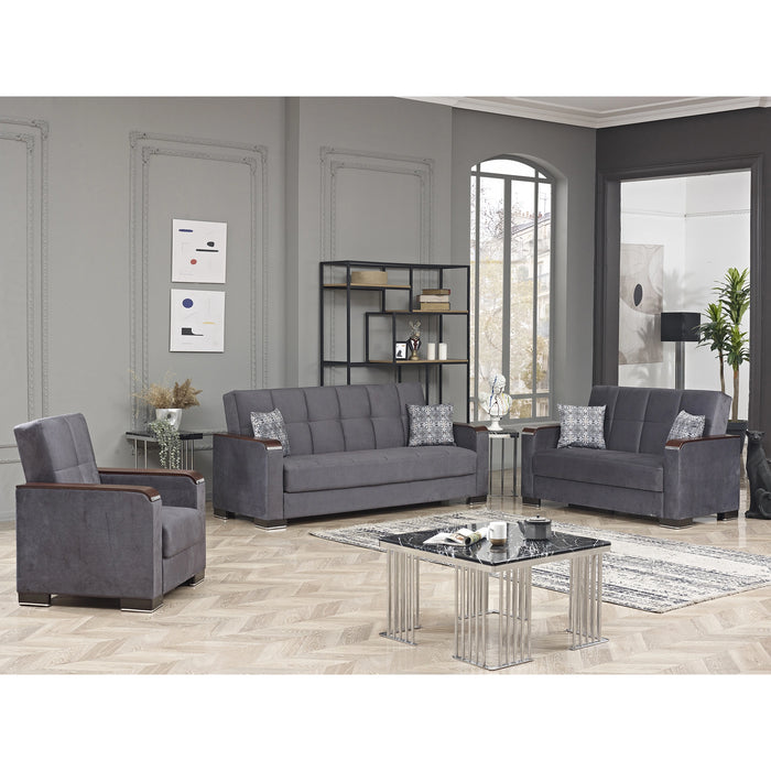 Ottomanson Armada X Collection Upholstered Convertible Wood Trimmed Armchair with Storage