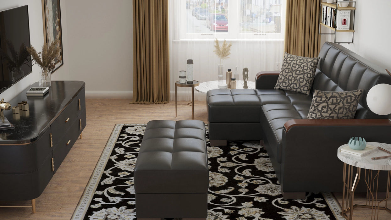 Ottomanson Armada X Collection Upholstered Convertible Wood Trimmed Chaise Lounge with Storage