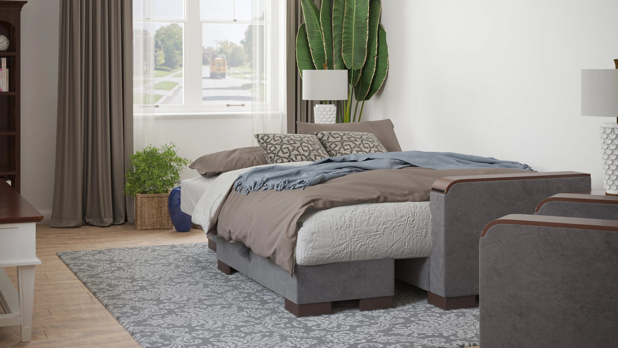 Ottomanson Armada X Collection Upholstered Convertible Wood Trimmed Chaise Lounge with Storage