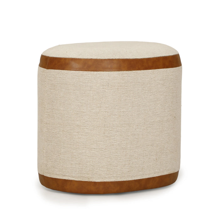 Huche Cotton Jute and Vegan Leather Oval Contract-Grade Pouf