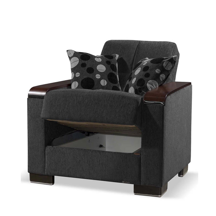 Ottomanson Armada X Collection Upholstered Convertible Wood Trimmed Armchair with Storage