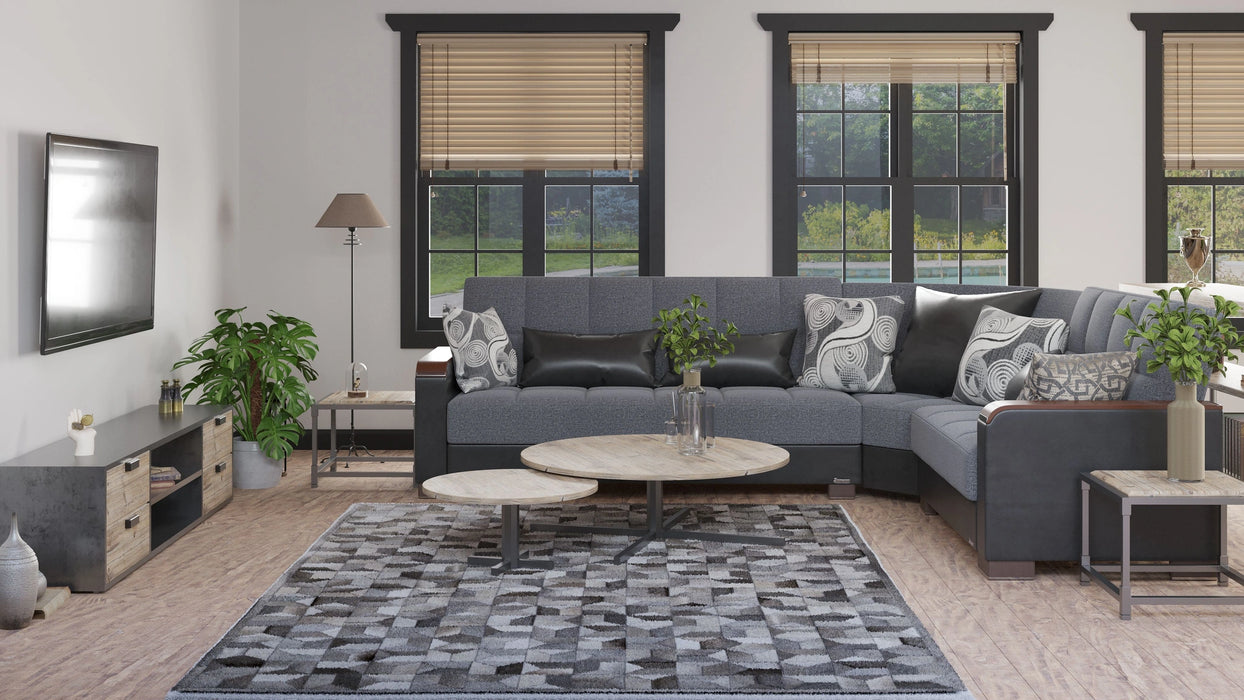 Ottomanson Armada X Collection Upholstered Convertible Wood Trimmed Sectional with Storage