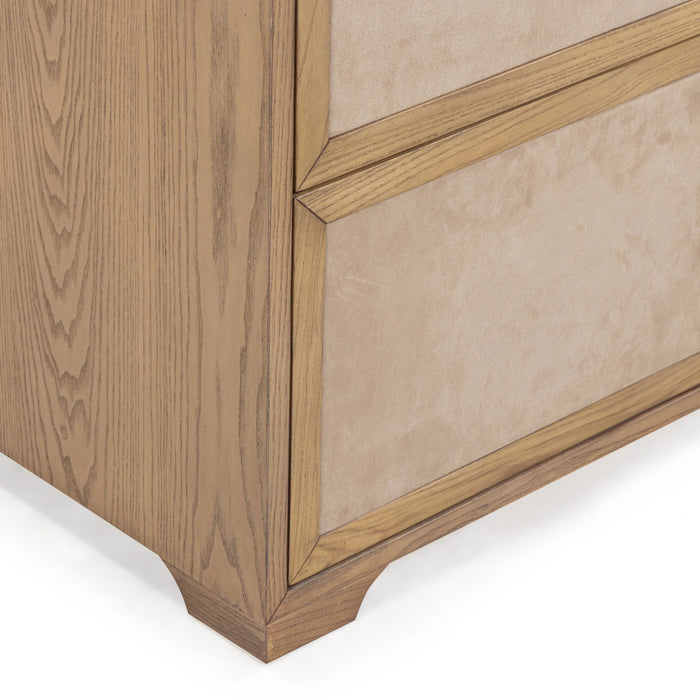 Laurentis 64" Light Taupe Suede and Wood 6-Drawer Dresser