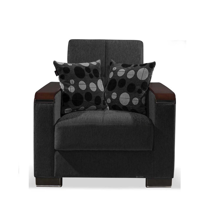 Ottomanson Armada X Collection Upholstered Convertible Wood Trimmed Armchair with Storage