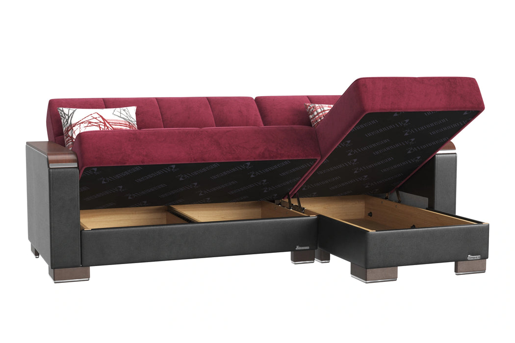 Ottomanson Armada X Collection Upholstered Convertible Wood Trimmed Chaise Lounge with Storage
