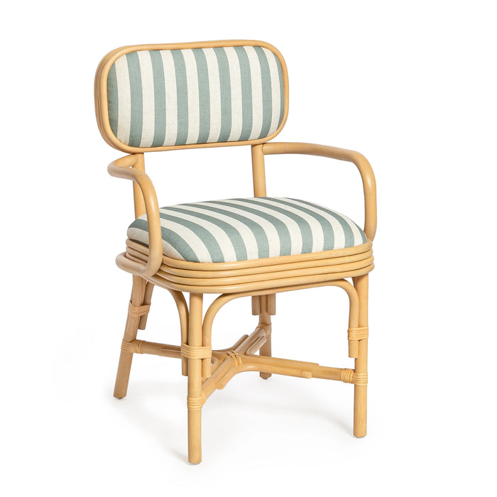 Dorine Striped Performance Linen &amp; Rattan Dining Armchair