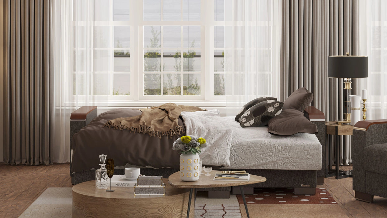 Ottomanson Armada X Collection Upholstered Convertible Wood Trimmed Chaise Lounge with Storage