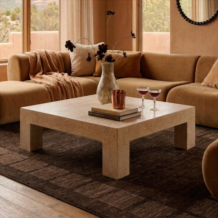 Roxanne 46" Faux Travertine Indoor/Outdoor Concrete Coffee Table