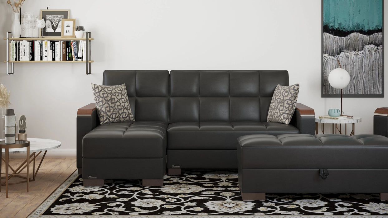 Ottomanson Armada X Collection Upholstered Convertible Wood Trimmed Chaise Lounge with Storage